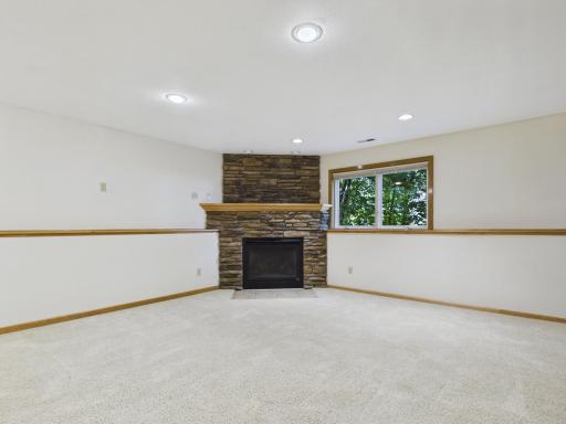 fireplace in lower level recreation room