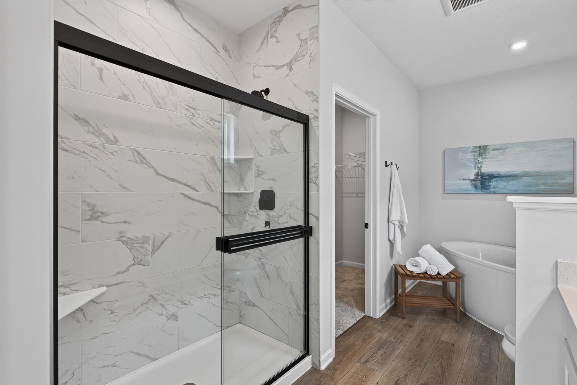 Primary step in tiled shower