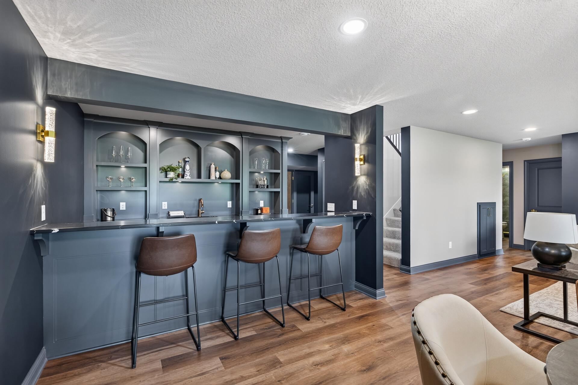 Gorgeous wet bar is perfect for entertaining