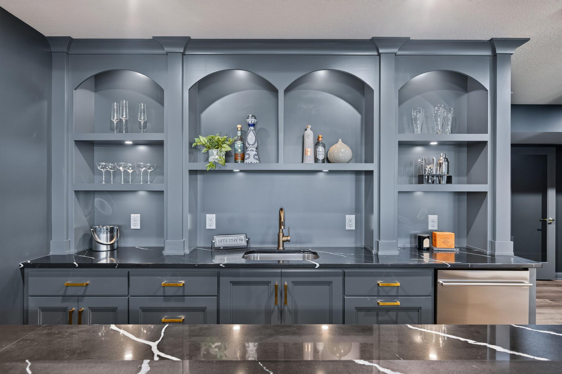 Custom wet bar with granite countertops