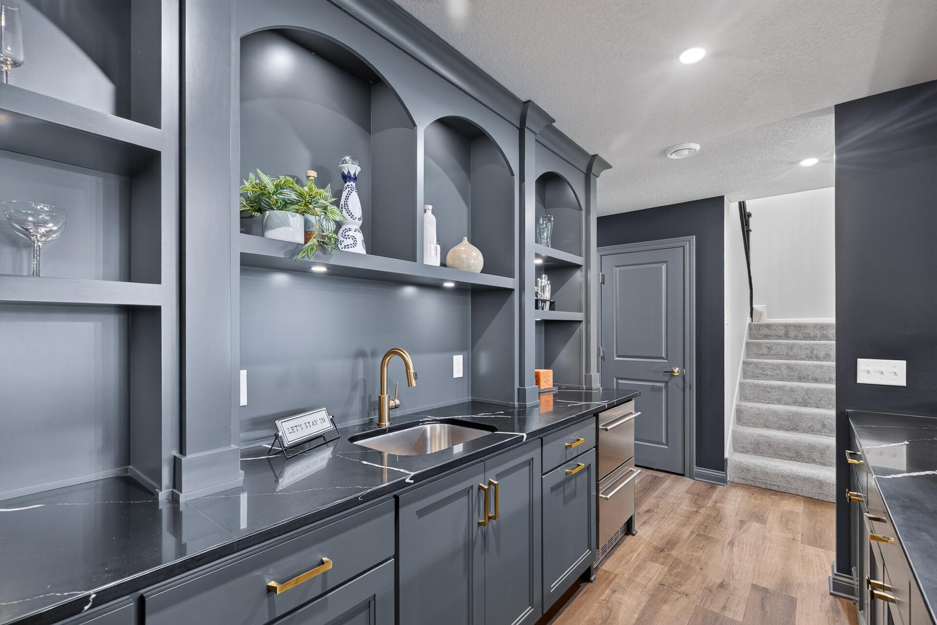 Wet bar has built-in refrigerator