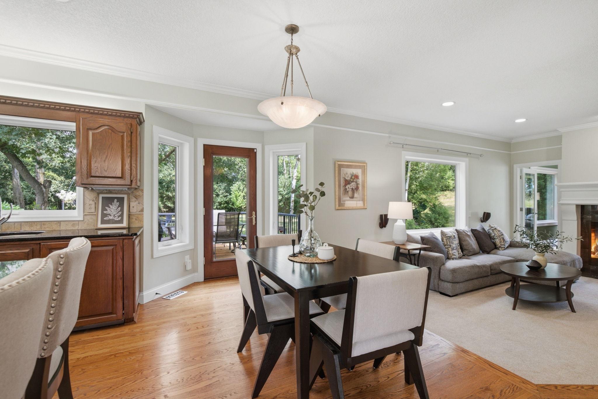 The heart of the home features hardwood floors and open sightlines to the family room.