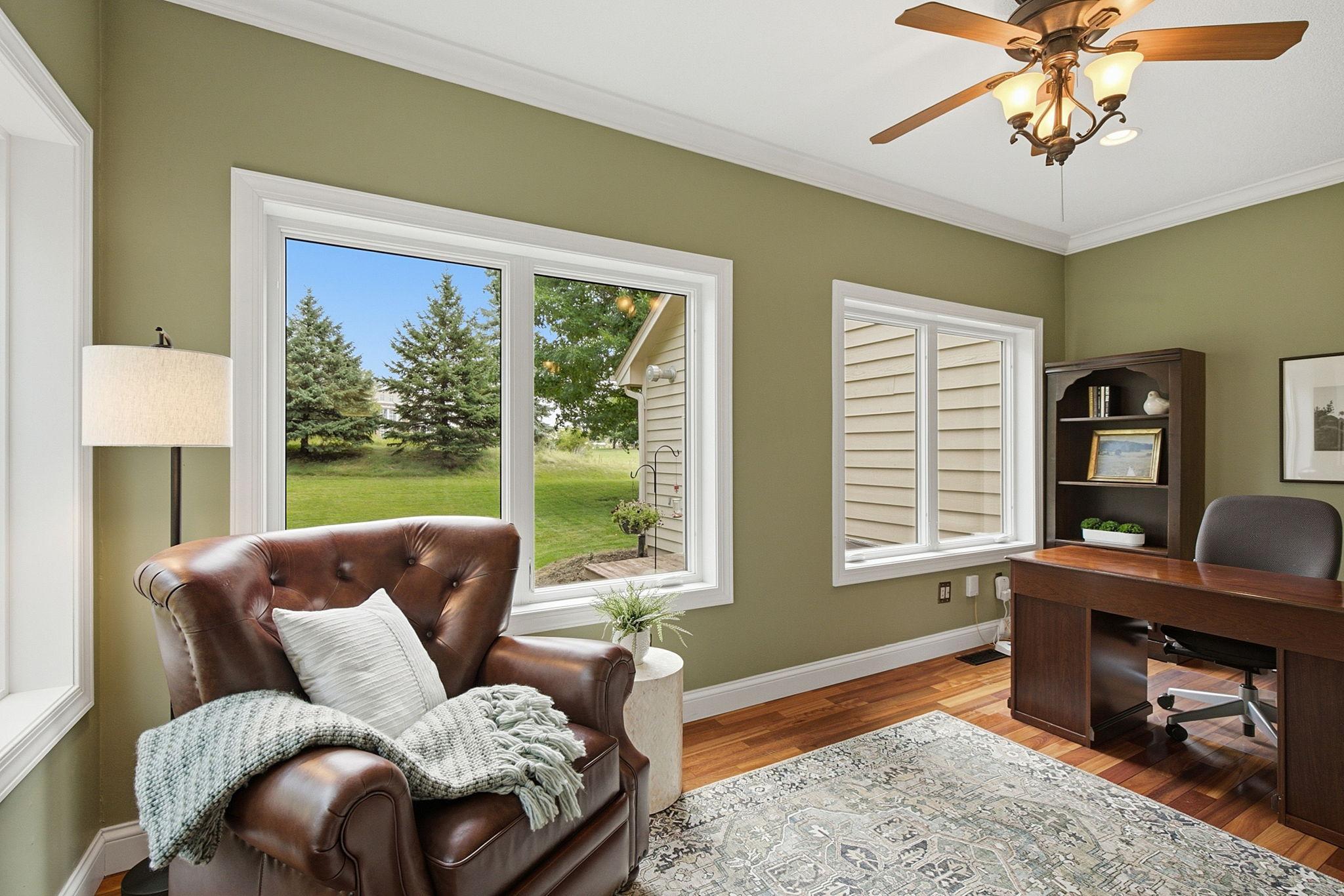 Flexible sunroom makes an ideal office, reading room, or additional living space.