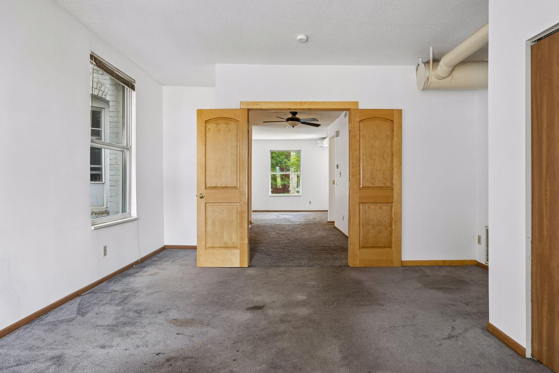The bedroom features an extra wide double doorway.