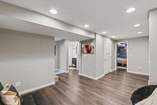 Utility closet, 2 bedrooms, bath, laundry room & storage in basement.