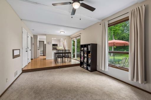 Family room looking to kitchen & dining area