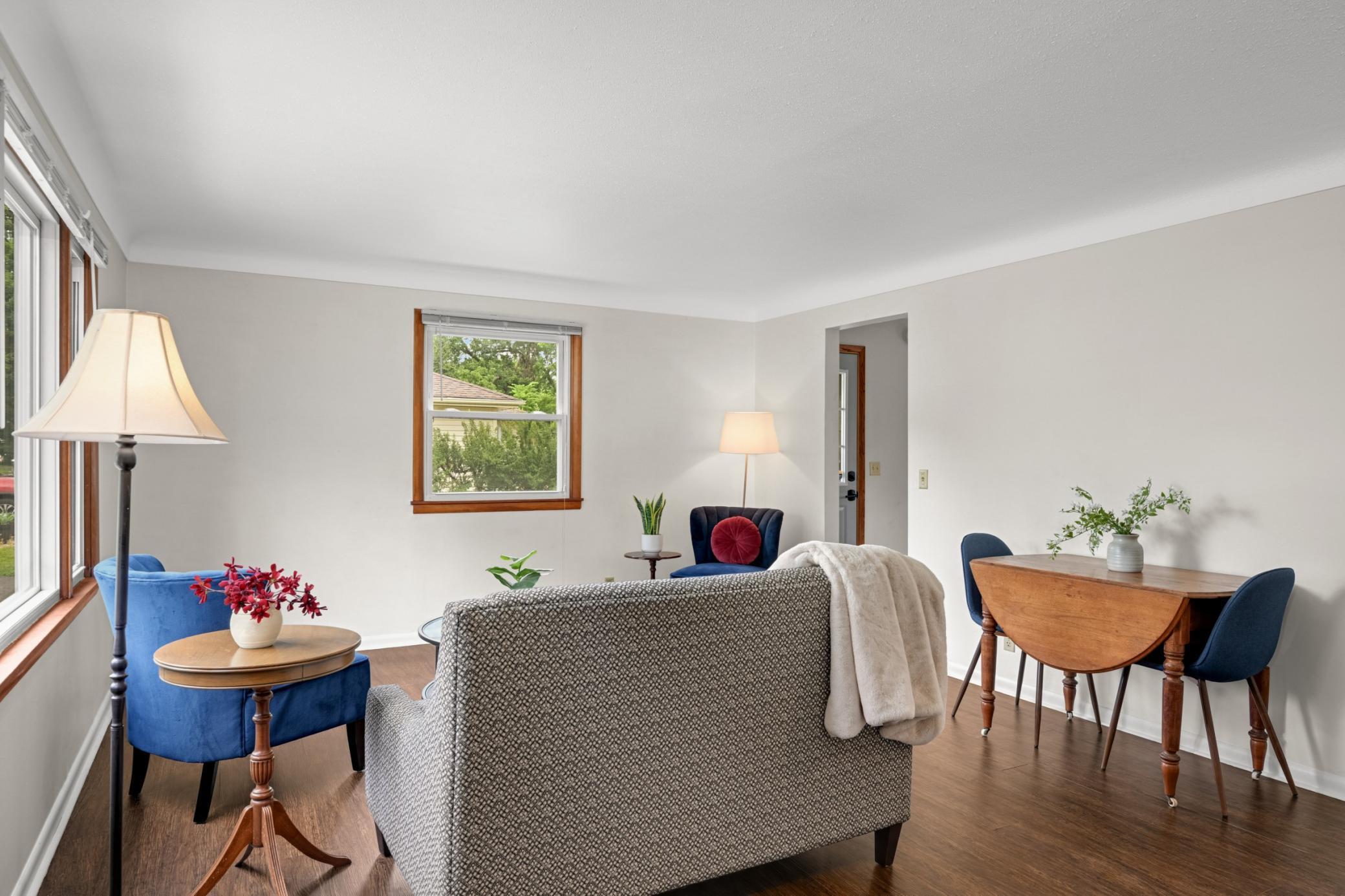 The room has enough space for an generous living room or, a living / dining combination.