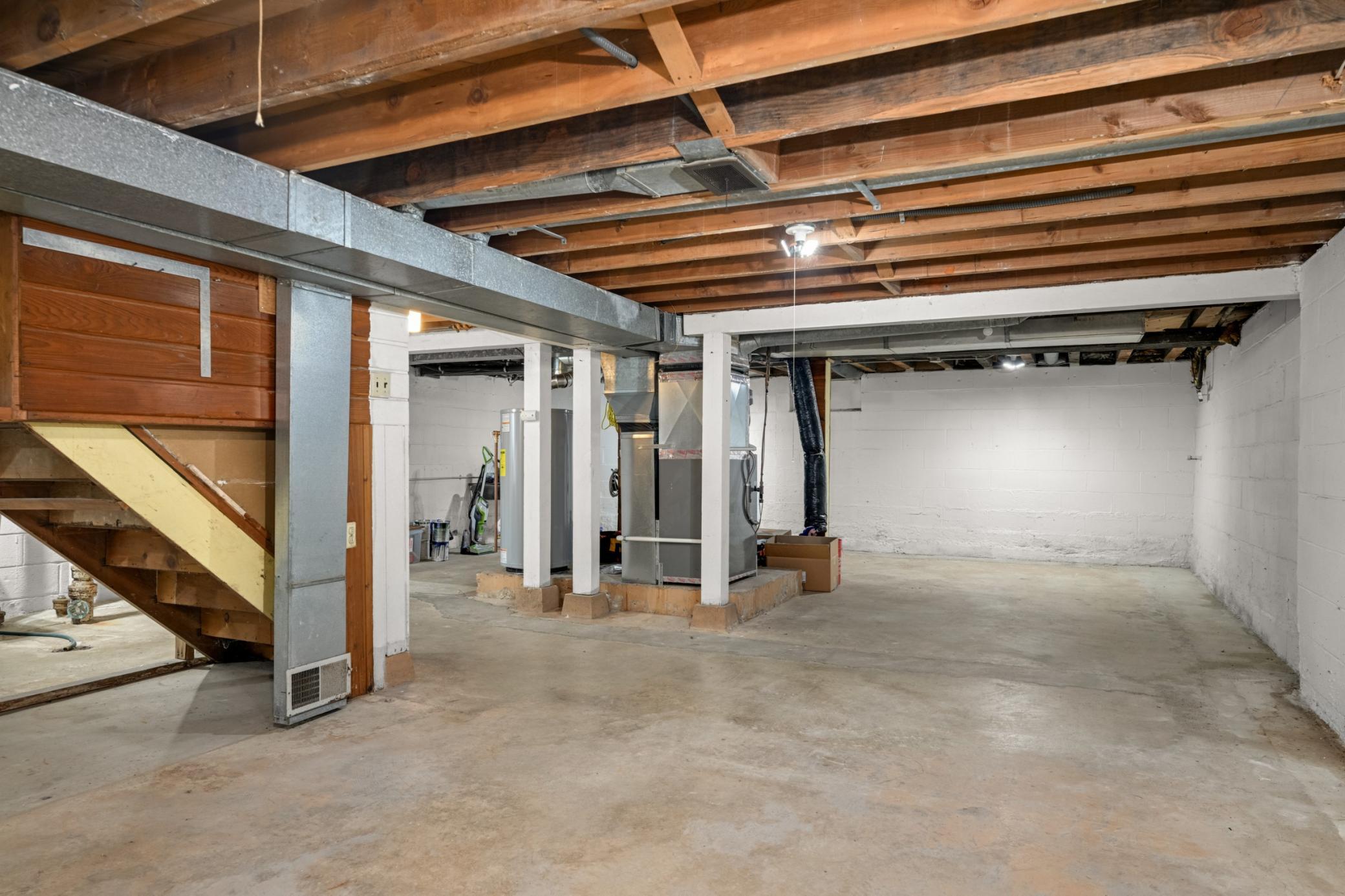 The basement is wide open! Great for storage or opportunity for finishing.