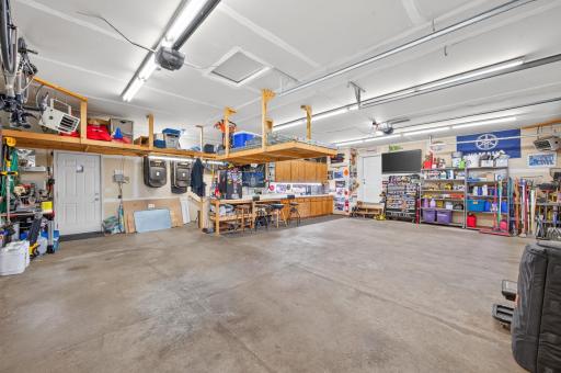 heated and loaded with shelving with walk down