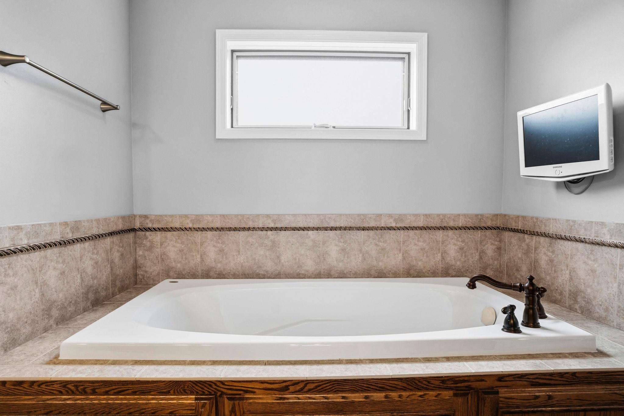 There is also a large Jacuzzi soaking tub to enjoy.