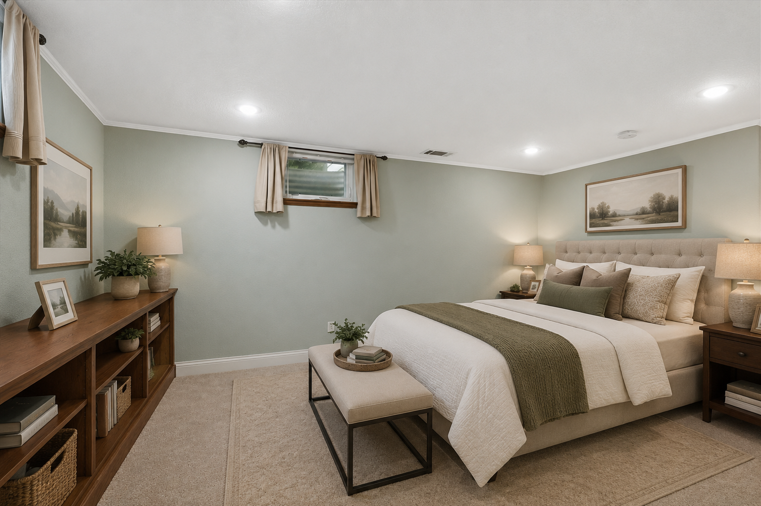 Escape to the private lower-level primary suite designed for comfort and relaxation