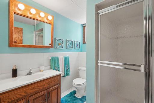 Lower-level three quarter bath.