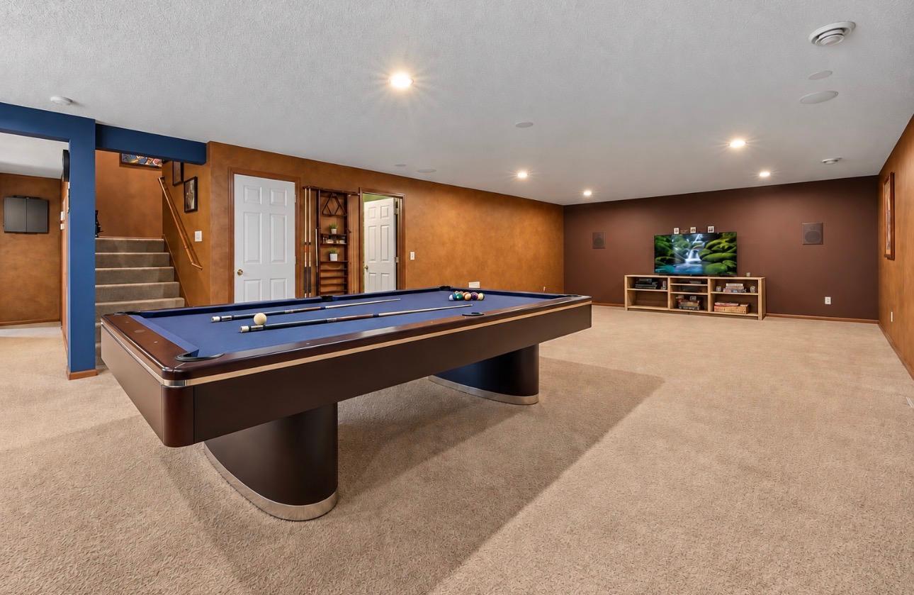 Lower level pool table area