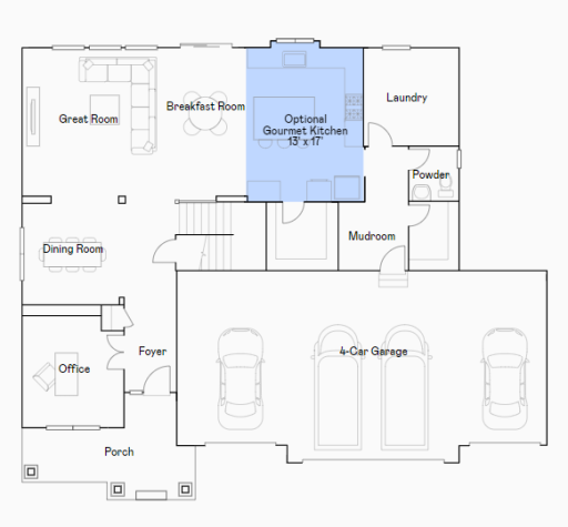 Snelling main level floorplan with gourmet kitchen.