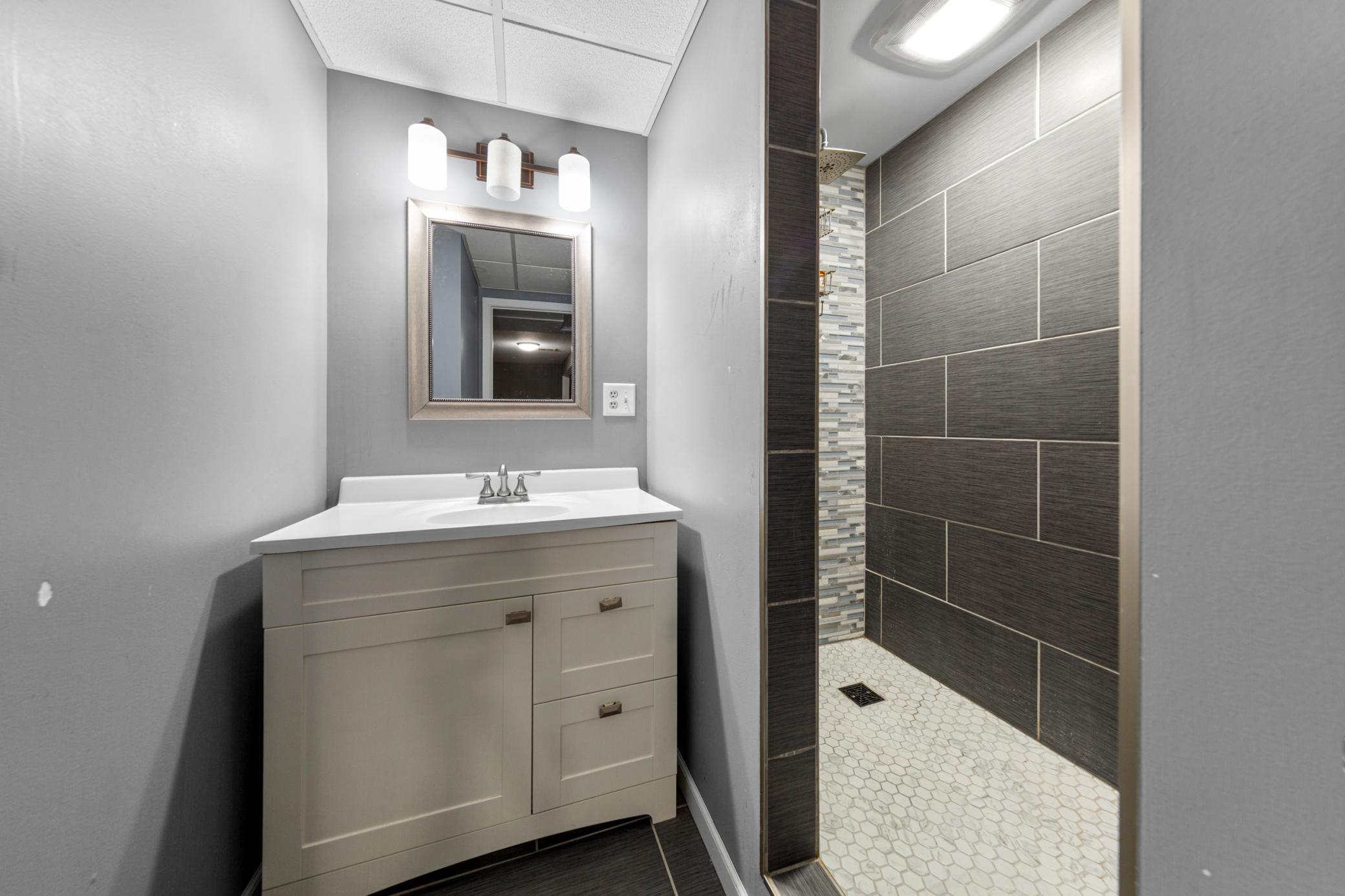 Lower level with updated 3/4 bath