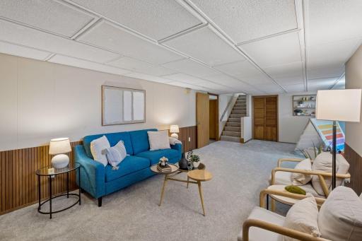 Lower level family room with new carpet