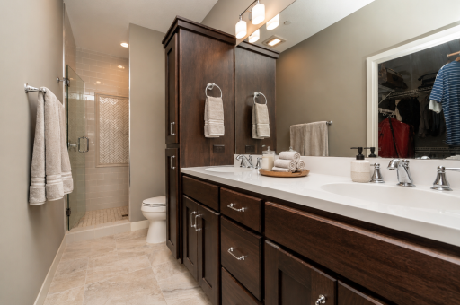 Primary Private Bathroom. *Photos have been virtually staged to showcase decor