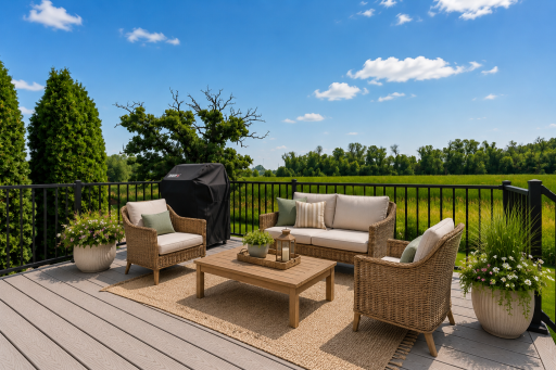 Deck off of Kitchen/Dining. *Photos have been virtually staged to showcase decor