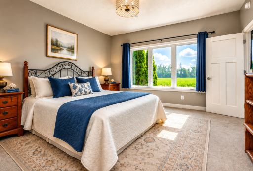 Primary Bedroom off Kitchen. *Photos have been virtually staged to showcase decor