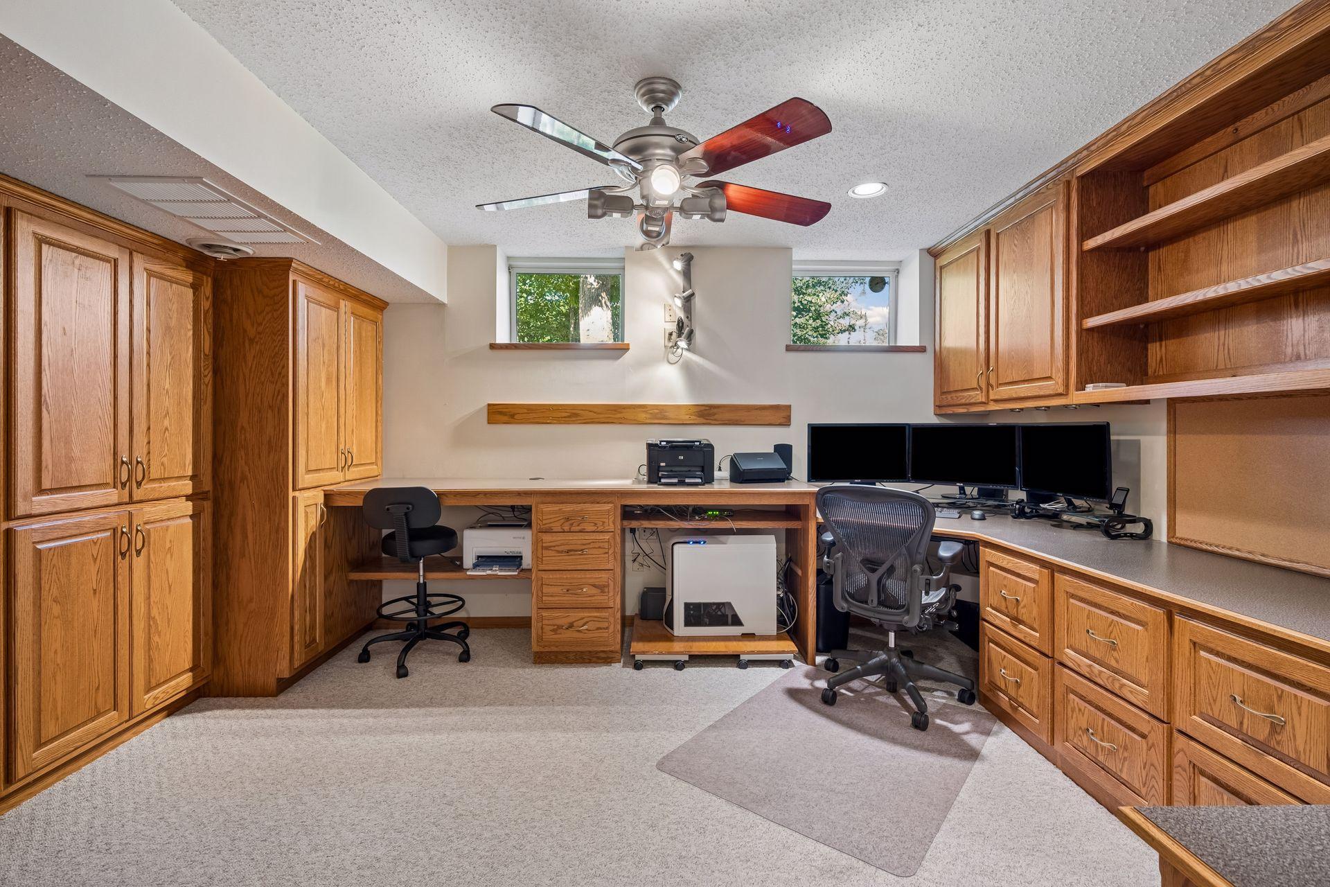 Large office on the lowest level was designed for working from home, with high quality built-in storage and desk area, or convert to a future 5th bedroom. High speed fiber optic internet service is available here!