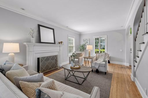 Classic living room details, hardwood floors and great natural light.