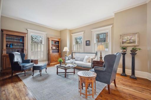 Sun-filled living room retains its timeless historic character