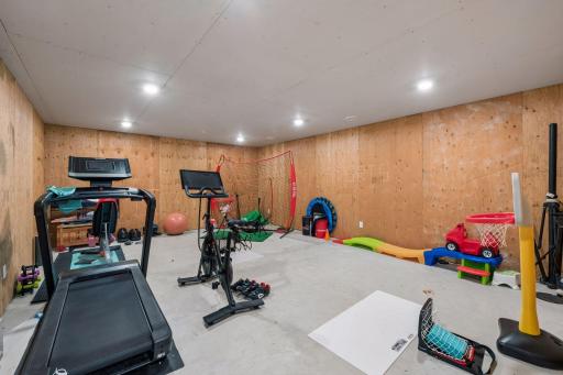 Lower-level flex room, currently serves as an exercise and sports room