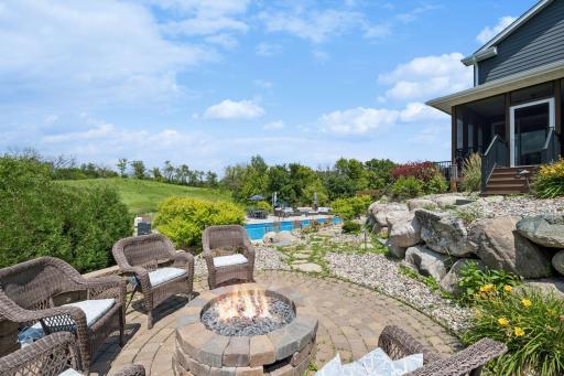 Paver patio with a gas-fed fire pit