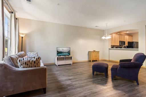 An open, flowing layout with great visibility from the living room all the way to the kitchen.