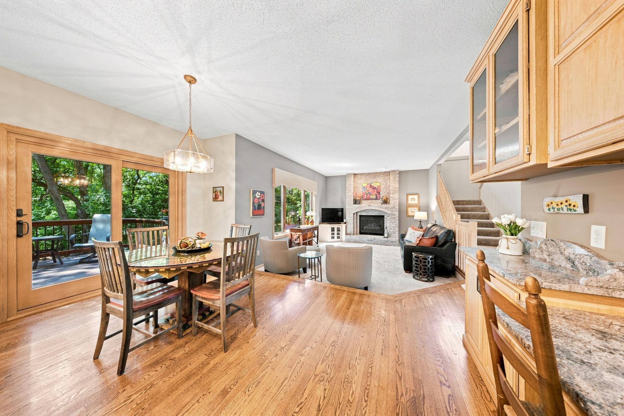 Check out the view to the backyard and the glass cabinet to showcase your cherished pieces