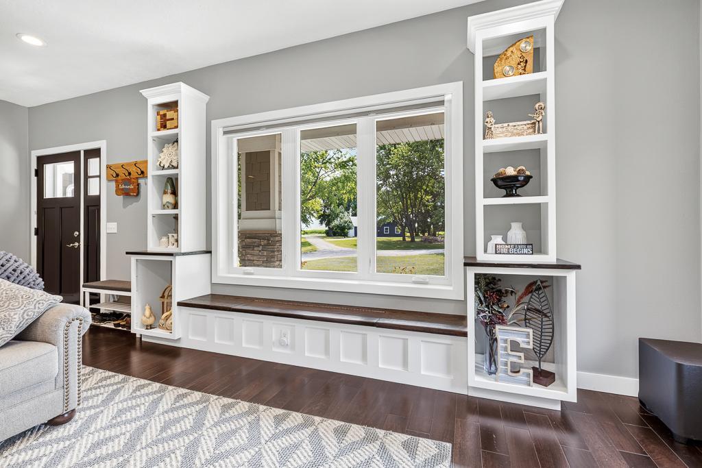 Custom built-in shelving and window seat