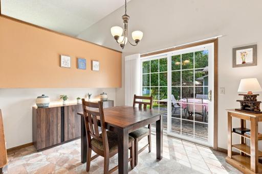 A deck is conventient located off the dining room - perfect for grilling!
