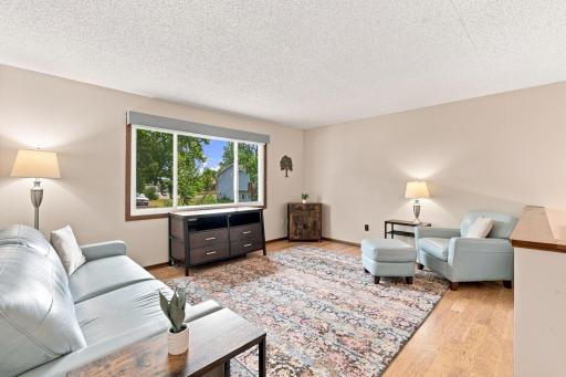The living room is bright and airy with lots of natural light!