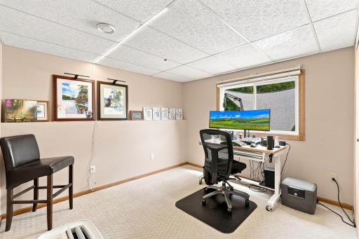 Lower level bedroom, currently being used as an office.