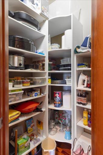Additional storage is provided by the fully shelved pantry closet, offering exceptional organization and easy access to kitchen essentials.
