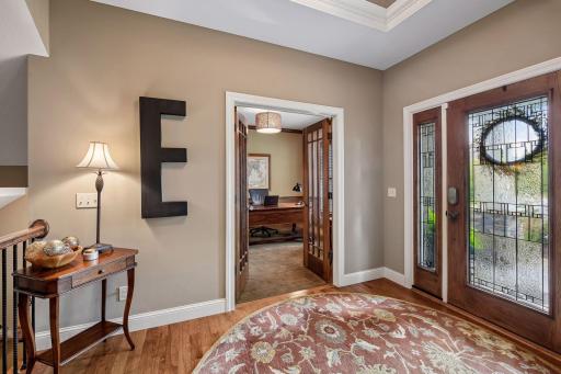 From the entry, French doors open to a private officeâperfectly positioned for work or quiet retreat