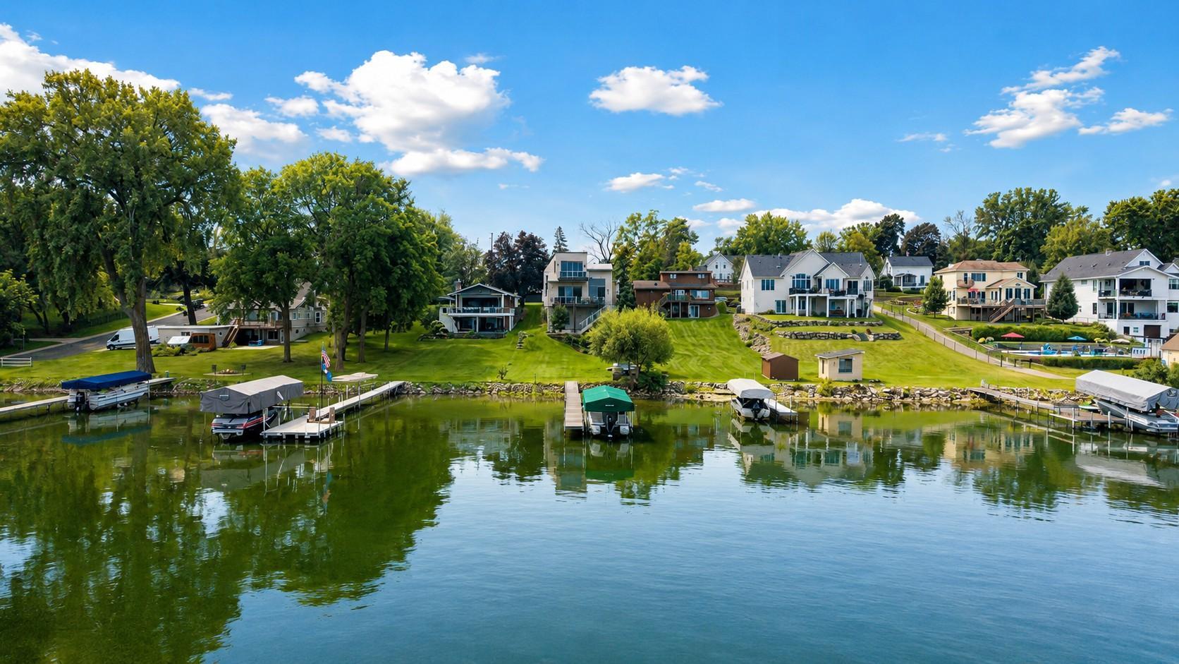 Docks comes with home along with pontoon boat for sale