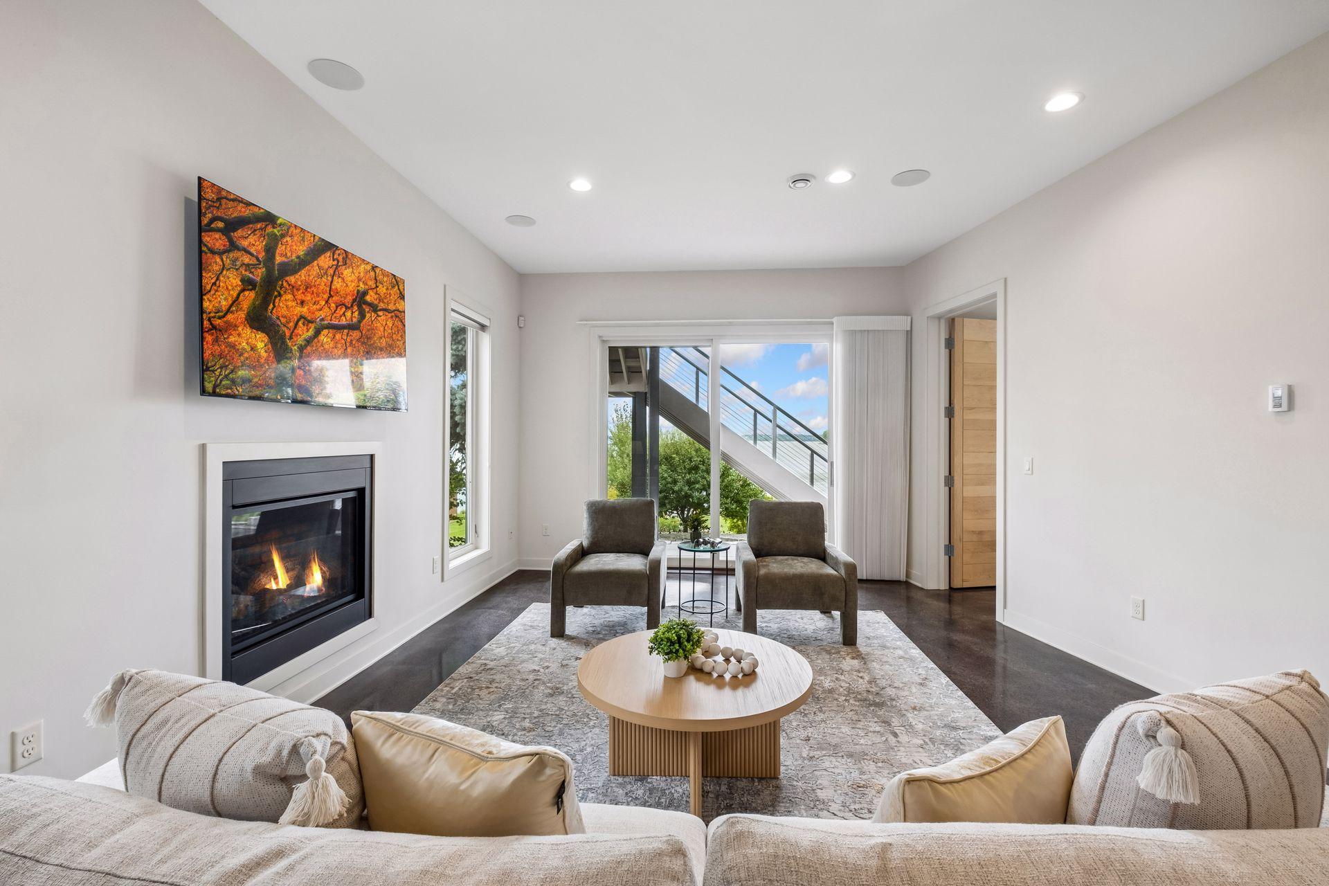 View of the lake as you come downstairs to entertain, sleep, relax or simply sit on your back patio. This lower level has so much to offer and the space and storage is jaw dropping.