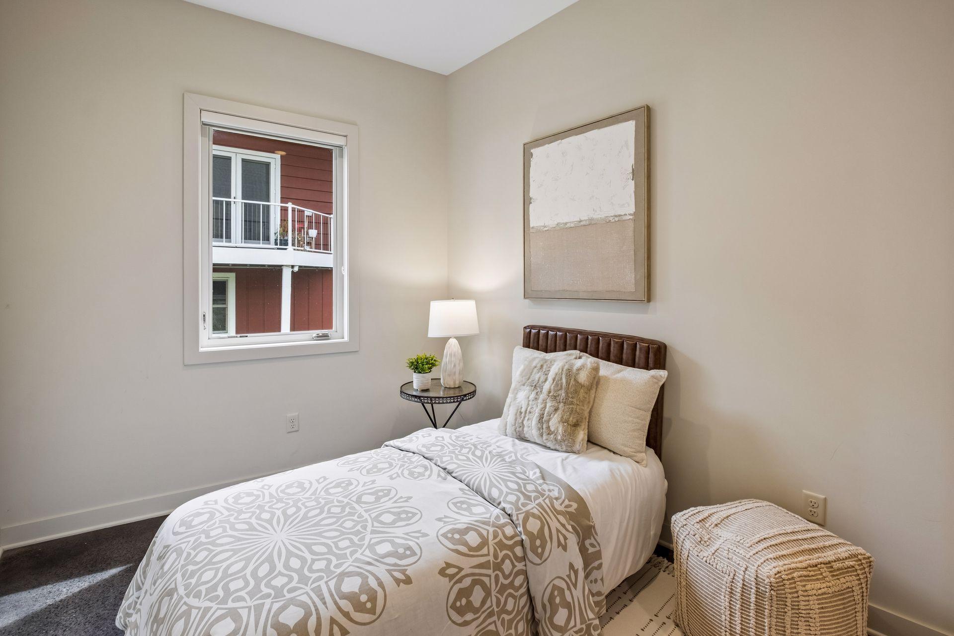 Lower-level third bedroom needs a wardrobe or closet to be added by buyer if so desired. Sellers used as a 2nd office space.