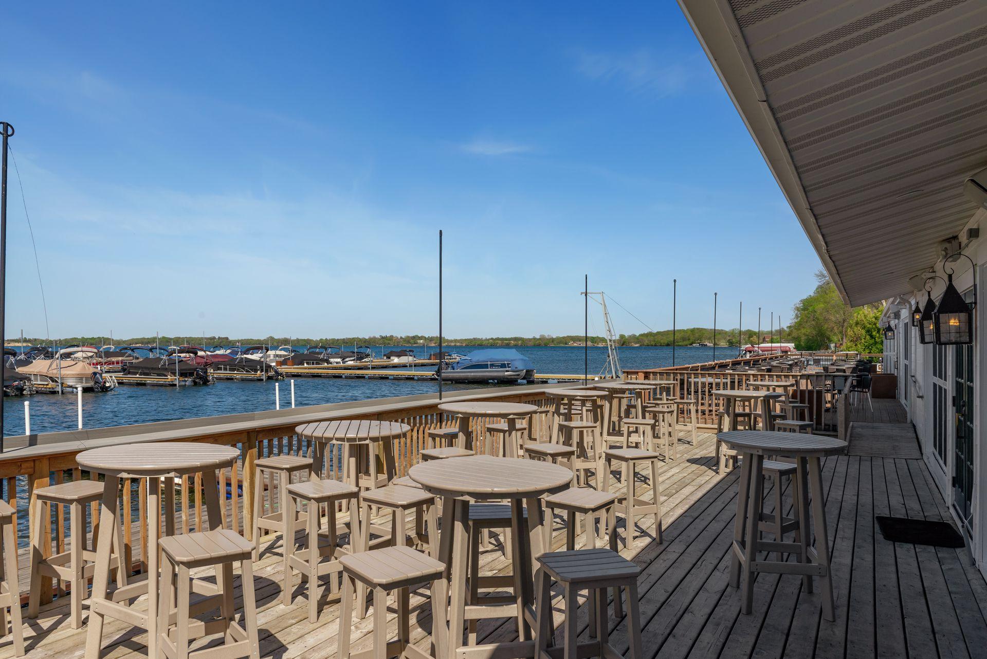 Back deck on the water at Lola's to eat, relax, and watch the boat traffic.