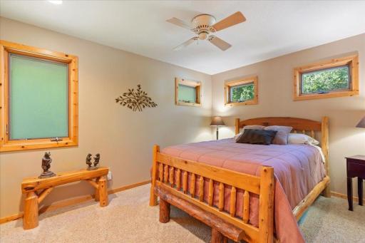 The main level primary bedroom has great natural light and plenty of closet space