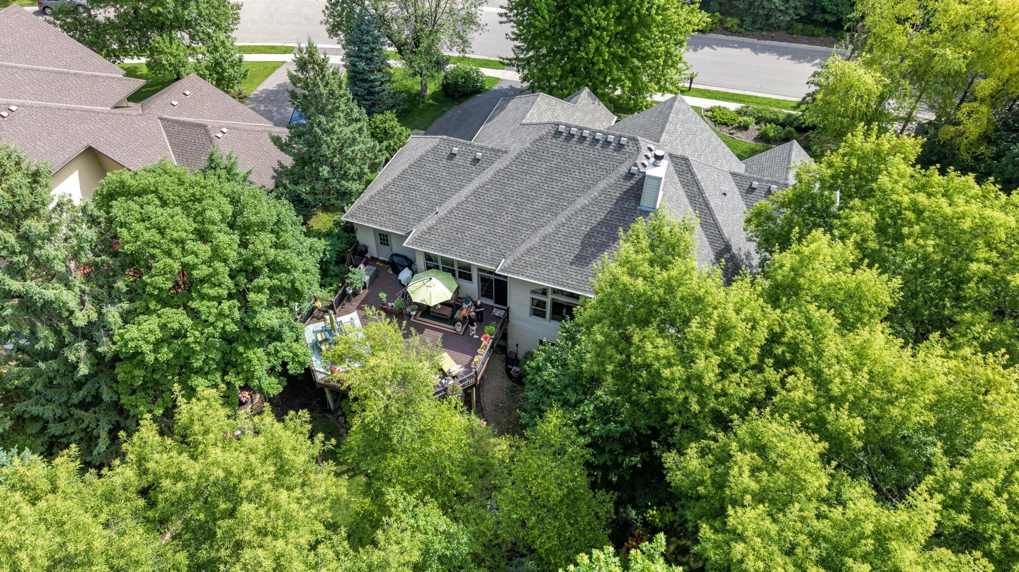Deck surrounded by tress & shade