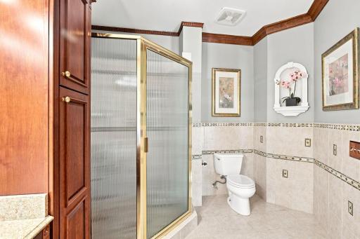 Lower level 3/4 bath with custom mill work