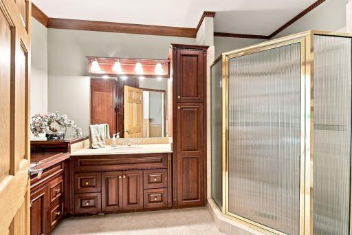 Lower level 3/4 bath with custom mill work