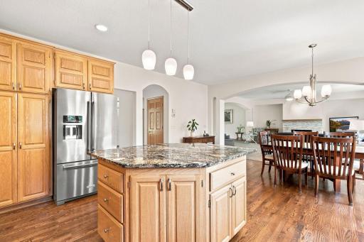 Expansive center island offers additional prep space and seating.
