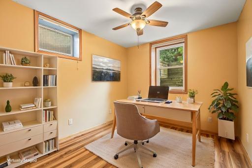 Bedroom 2 of 2 virtually staged as a home office, but is a legal bedroom. The current owners had a double bedroom comfortably in this bedroom.