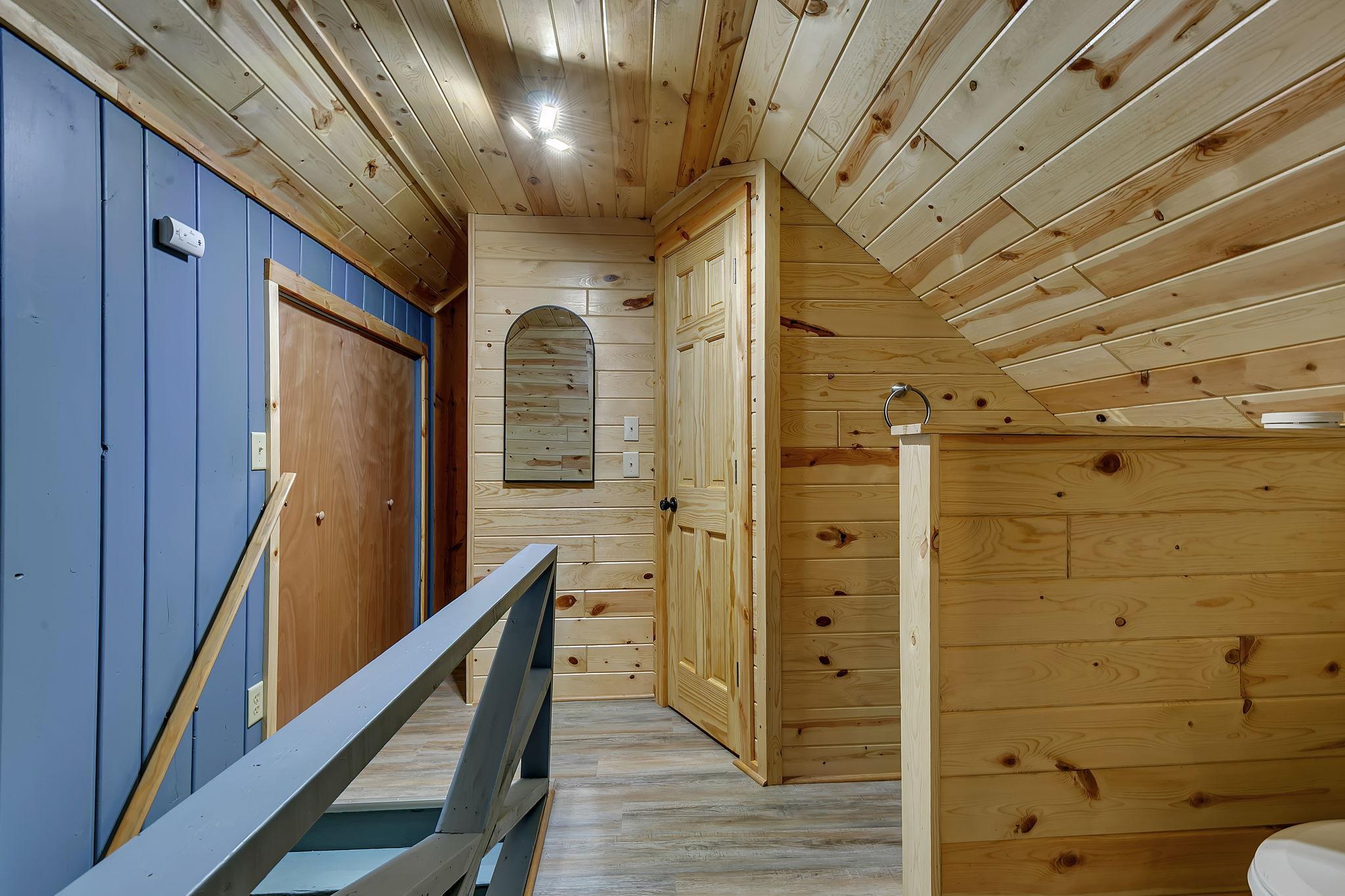 View of the 3/4 bath and additional closet space from the bedroom.