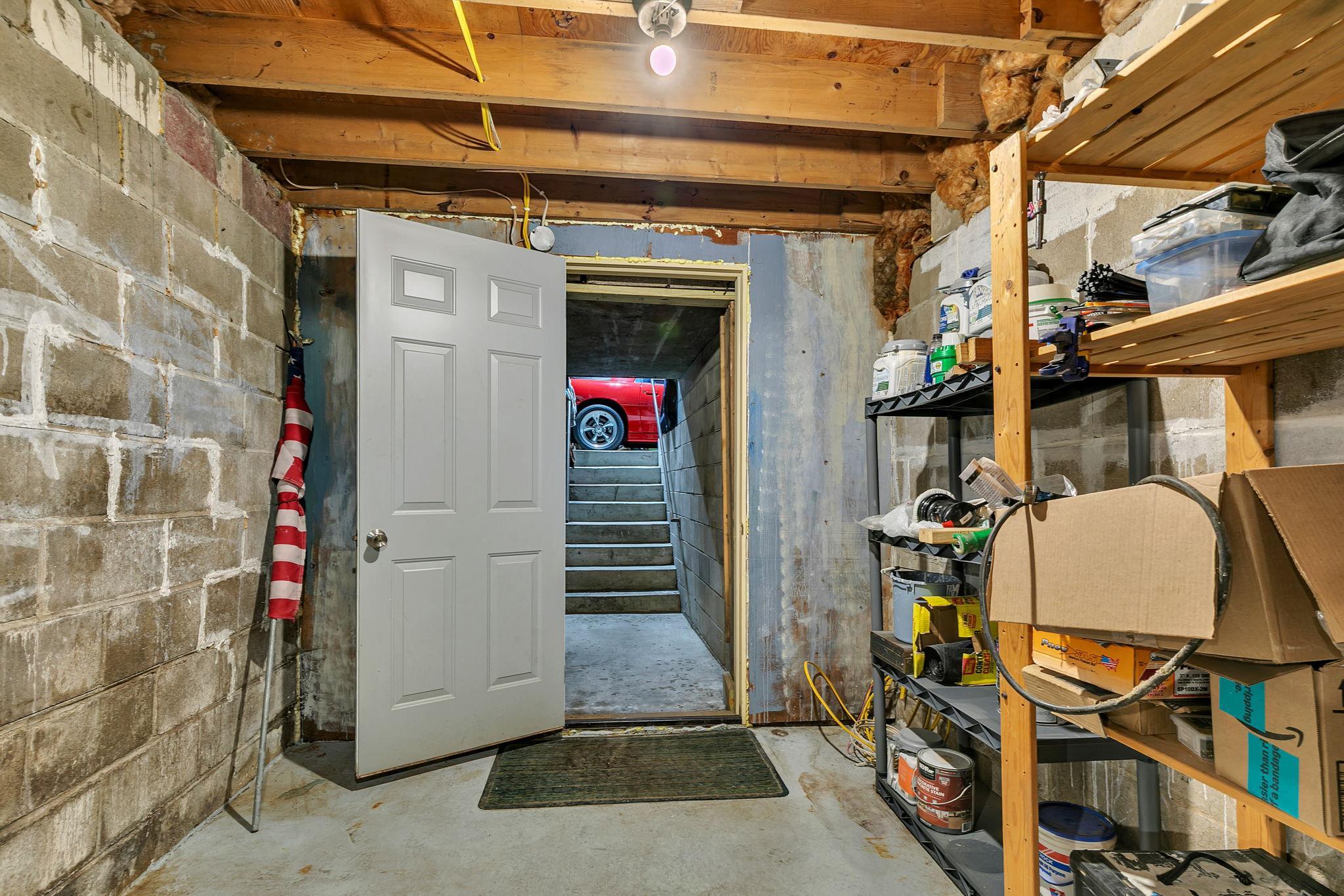 The basement provides convenient access to the garage!