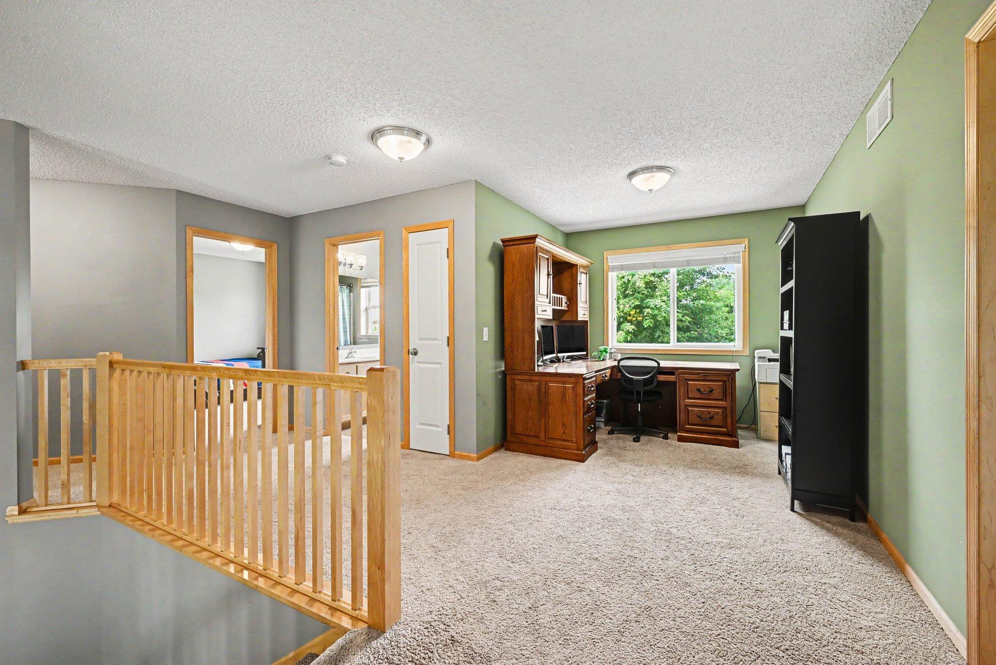 Upper-level office nook, ideal for remote work