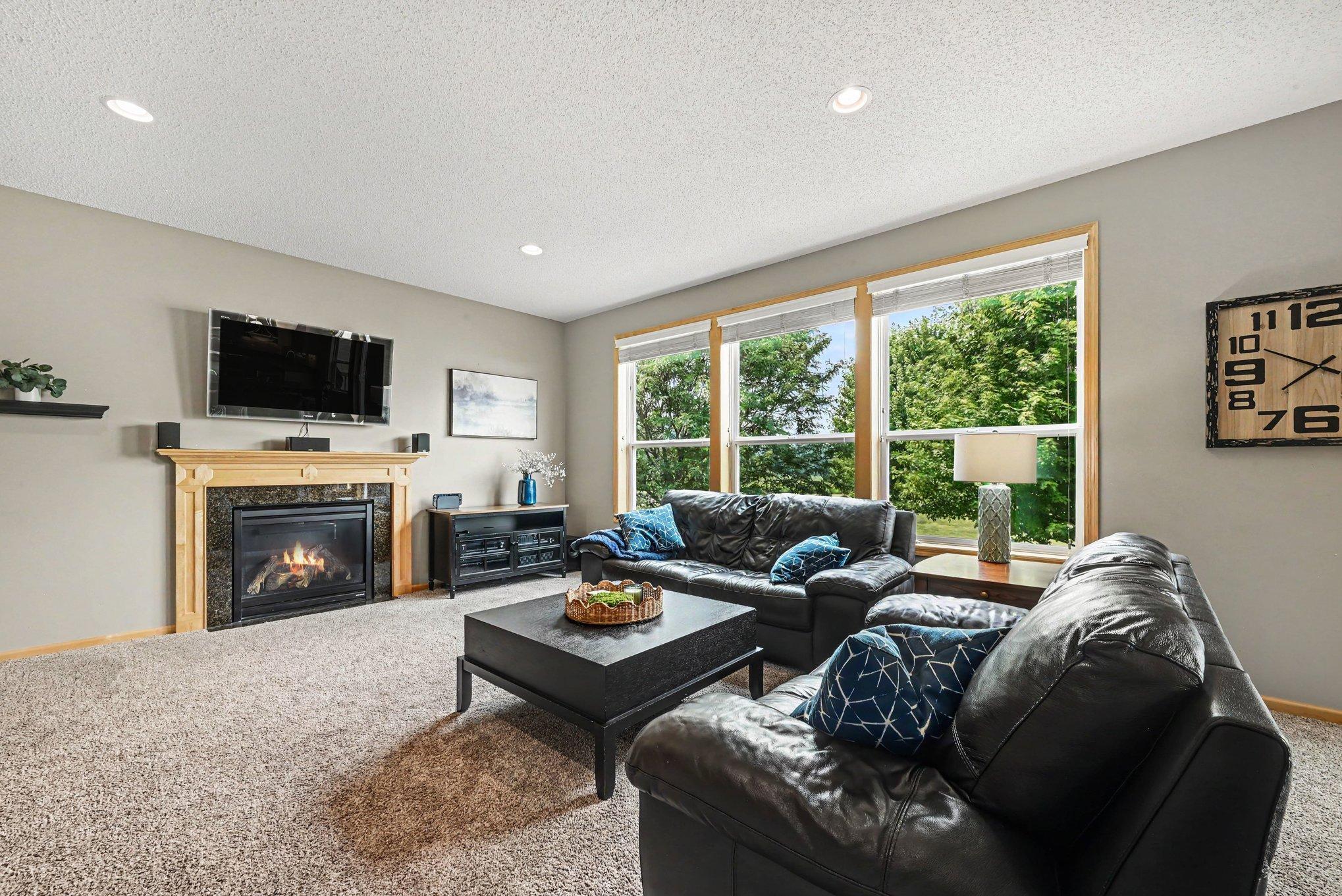 Main-level family room with gas fireplace